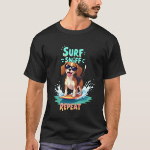 かわいいビーグル+サーフィン+犬 Tシャツ