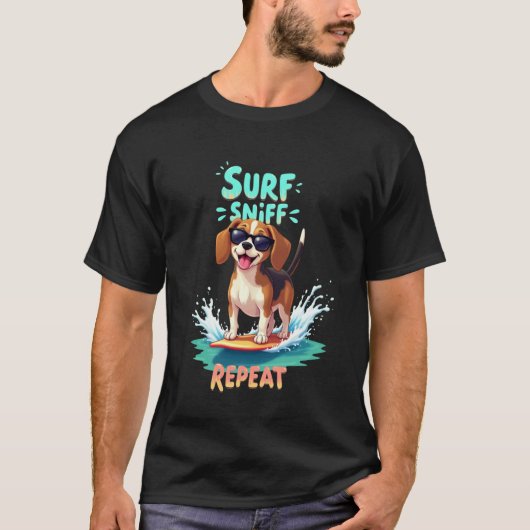 かわいいビーグル+サーフィン+犬 Tシャツ (正面)