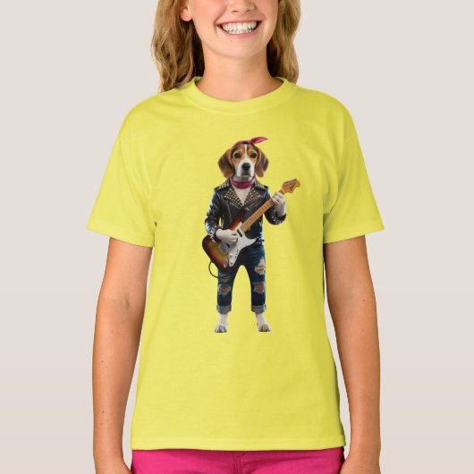 かわいいビーグル ロックスター キッズTシャツ Tシャツ (正面)