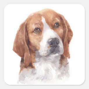 かわいいビーグル 水彩の肖像画 犬ママ 犬パパ スクエアシール