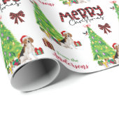 かわいいビーグル、鳥とクリスマスツリー ラッピングペーパー (ロールコーナー)
