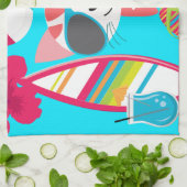 かわいいビーチののらくら者の子猫猫のサングラスのビーチボール キッチンタオル (折り畳み)