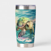 かわいいビーチのウミガメに名前を付ける 保温保冷タンブラー (背面)