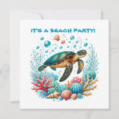 かわいいビーチのウミガメパーティー 招待状 (正面)