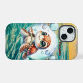 かわいいビーチのウミガメ iPhone 15ケース (裏面横)