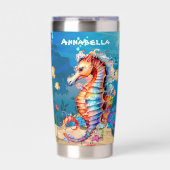 かわいいビーチのシーホースの名前を追加 保温保冷タンブラー (正面)