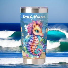 かわいいビーチのシーホースの名前を追加 保温保冷タンブラー