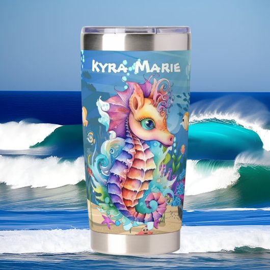 かわいいビーチのシーホースの名前を追加 保温保冷タンブラー