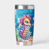 かわいいビーチのシーホースの名前を追加 保温保冷タンブラー (背面)
