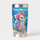 かわいいビーチのシーホースの名前を追加 保温保冷タンブラー (正面)