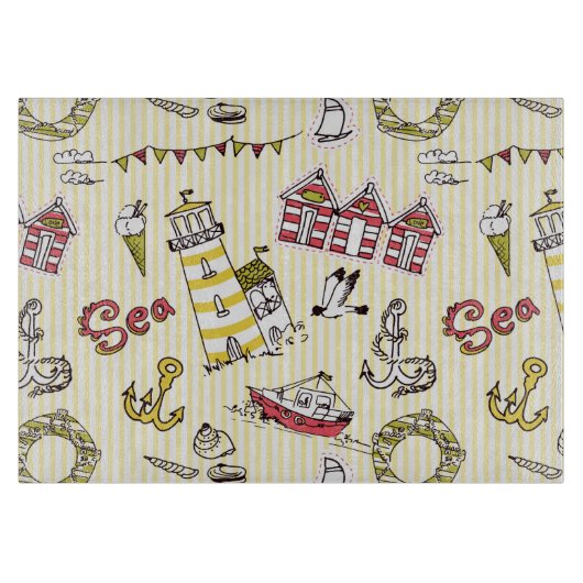 かわいいビーチのシーンパターン カッティングボード (正面)