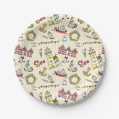 かわいいビーチのシーンパターン ペーパープレート (正面)