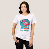 かわいいビーチのピンクのフラミンゴ好き トライブレンドＴシャツ (正面全面)