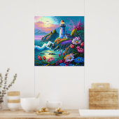 かわいいビーチのライトハウス愛好家 ポスター (キッチン)