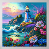 かわいいビーチのライトハウス愛好家 ポスター (正面)