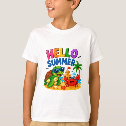 🐢 かわいいビーチの動物デザイン キッズ向け 🏖️ Tシャツ (正面)