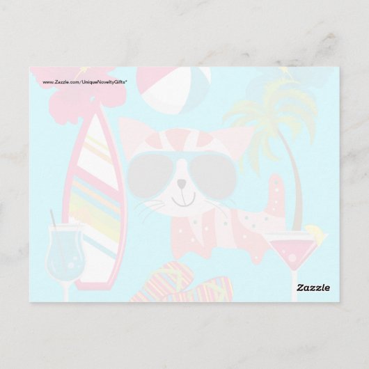 かわいいビーチの子猫のサングラスビーチボール ポストカード (裏面)
