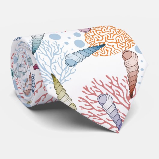 かわいいビーチの貝殻珊瑚パターンタイ ネクタイ (ロール)