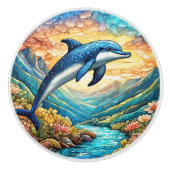 かわいいビーチイルカ好き セラミックノブ (正面)