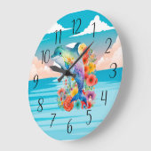 かわいいビーチイルカ好き ラージ壁時計 (傾斜)