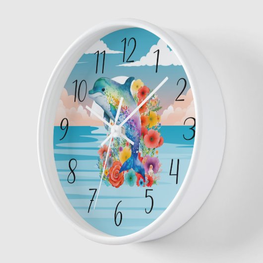 かわいいビーチイルカ好き 壁時計 (傾斜)