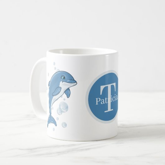 かわいいビーチイルカ愛好家はモノグラムを追加 コーヒーマグカップ (正面左)