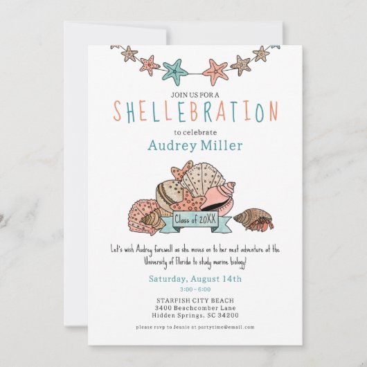 かわいいビーチイ卒業生が別遠くにれを告げるパーティー 招待状 (正面)