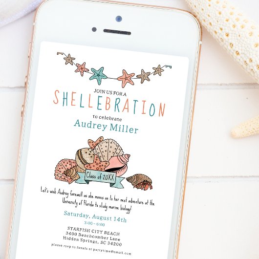 かわいいビーチイ卒業生が別遠くにれを告げるパーティー 招待状