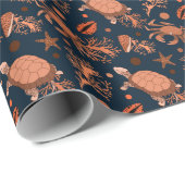 かわいいビーチウミガメのカニのタイルパーティー ラッピングペーパー (ロールコーナー)