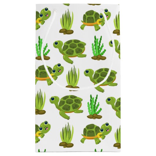 かわいいビーチウミガメのタイルパーティー スモールペーパーバッグ (裏面)