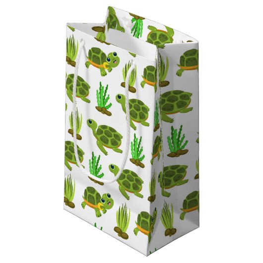 かわいいビーチウミガメのタイルパーティー スモールペーパーバッグ (正面アングル)