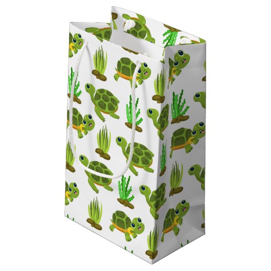かわいいビーチウミガメのタイルパーティー スモールペーパーバッグ (裏面アングル)