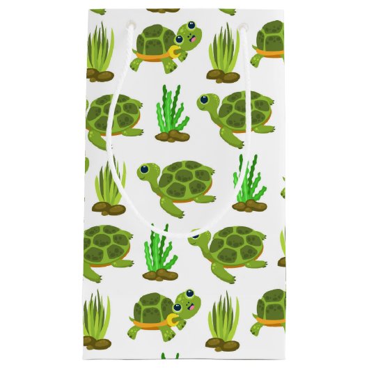 かわいいビーチウミガメのタイルパーティー スモールペーパーバッグ (正面)