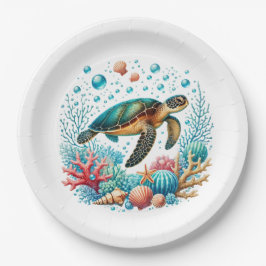 かわいいビーチウミガメパーティー ペーパープレート