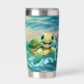 かわいいビーチウミガメ名を追加 保温保冷タンブラー (背面)