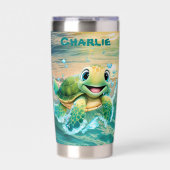 かわいいビーチウミガメ名を追加 保温保冷タンブラー (正面)