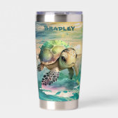 かわいいビーチウミガメ名を追加 保温保冷タンブラー (正面)