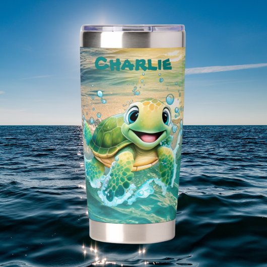 かわいいビーチウミガメ名を追加 保温保冷タンブラー