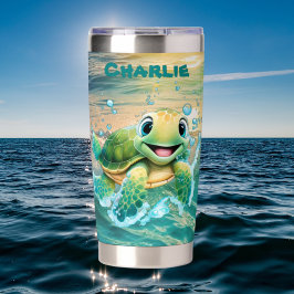 かわいいビーチウミガメ名を追加 保温保冷タンブラー