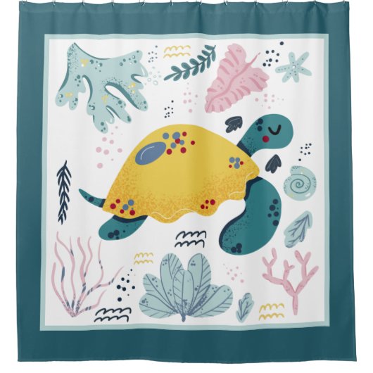 かわいいビーチウミガメ シャワーカーテン (正面)