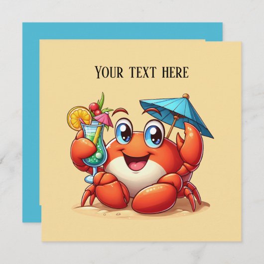 かわいいビーチカクテルカニパーティー 招待状 (正面/裏面)