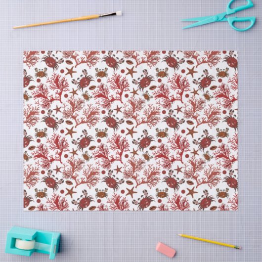 かわいいビーチカニのタイル模様パーティー組織 薄葉紙 (クラフト)