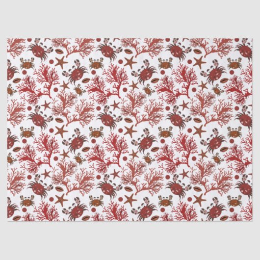 かわいいビーチカニのタイル模様パーティー組織 薄葉紙 (正面)