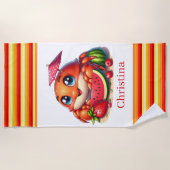 かわいいビーチカニ追加文字 ビーチタオル (正面)