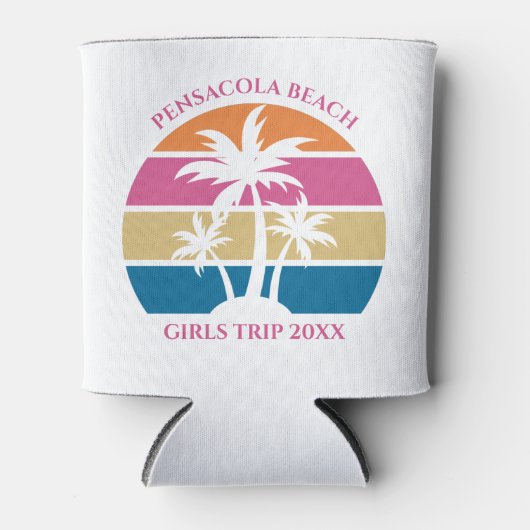 かわいいビーチガールズトリップパームツリーズカスタムピンク 缶クーラー (正面)