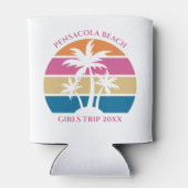 かわいいビーチガールズトリップパームツリーズカスタムピンク 缶クーラー (裏面)