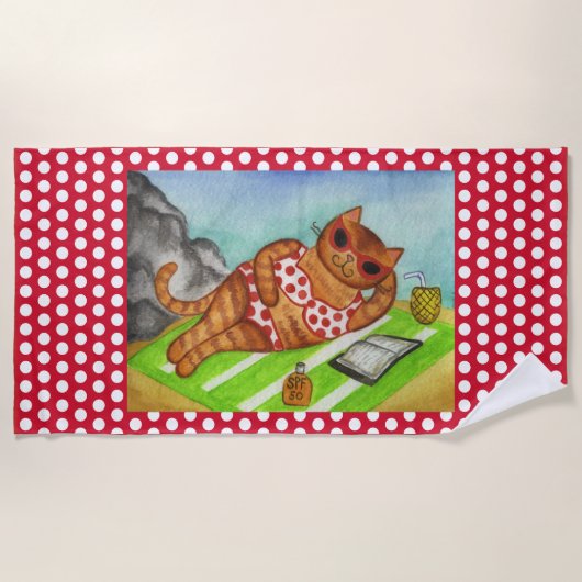 かわいいビーチキャットタオル ビーチタオル (正面)