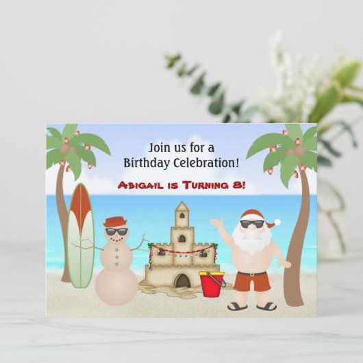 かわいいビーチクリスマスホリデー誕生日招待状 招待状 (スタンド正面)