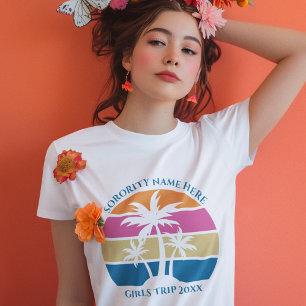 かわいいビーチサンセットパームツリーズガールズトリップウィメンズ トライブレンドTシャツ