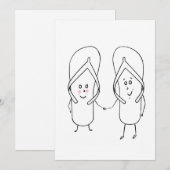 かわいいビーチサンダルのカップルデザイン 招待状 (正面/裏面)